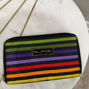 Sonia Rykiel Striped Nylon Wallet Credit Card Slots Rainbow Colorful Rare